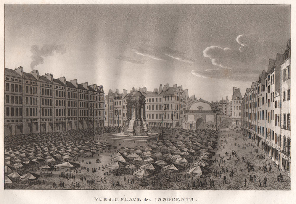 PARIS. Place des Innocents. (Place Joachim-du-Bellay). Aquatint 1808 old print